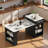 Kitchen Island With Extendable Dining Table, Double-sided Storage, 2 Drawers, Power Outlet And Side Open Shelves-1938193690