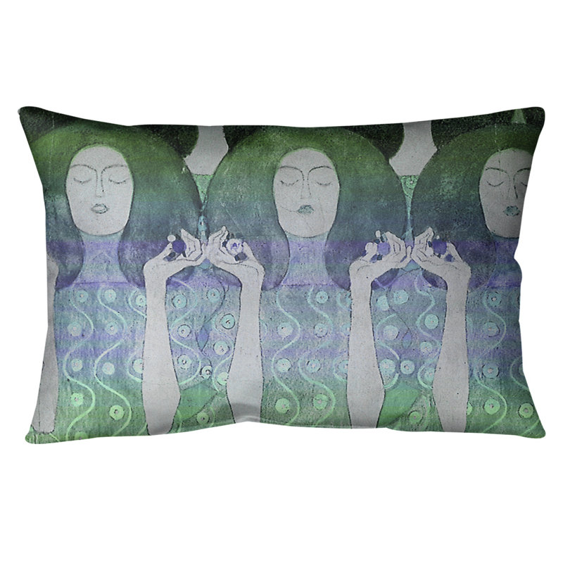 Gustav Klimt Leather/Suede Reversible Throw Pillow, Green/Blue, UV Protected