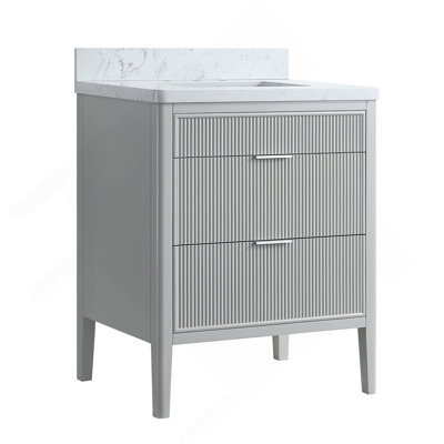 Ensemble de meuble-lavabo autoportant 30 po avec 2 ensembles de poignées et plateau en marbre d'ingénierie entièrement assemblé gris