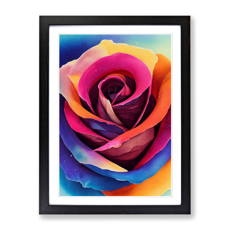 Watercolour Rose Flower Vol.1 - Picture Frame Print, Black, 34cm H x 25cm W x 2cm D