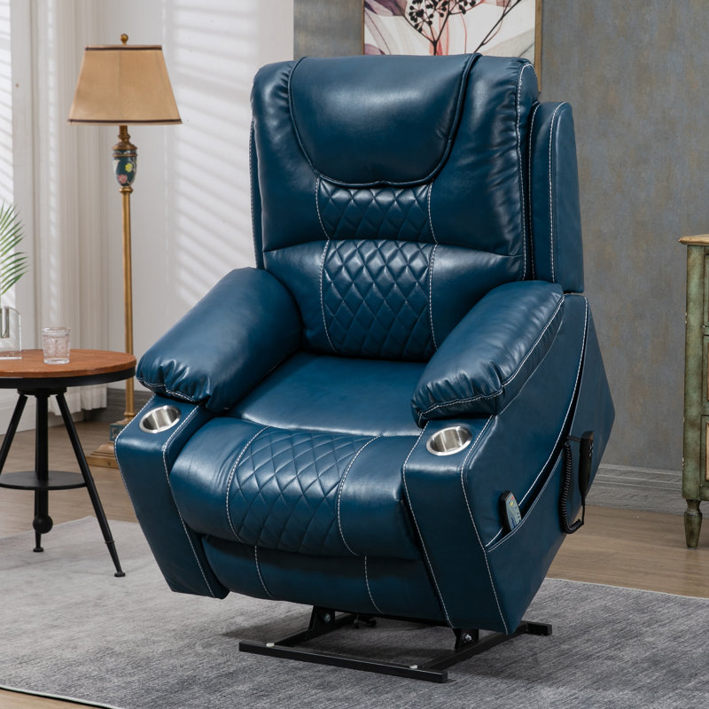 Fauteuil inclinable électrique à deux bras avec massage et chaleur Palmera, Similicuir bleu