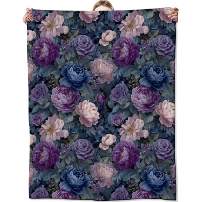 Floral Flannel Blanket, Soft Cozy Throw with Elegant Flower Botanical, Lightweight Blankets for All Seasons, Vintage Classic Home Sofa Bed Decor and Gifts, 50x40 Inch