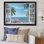 Vue sur l'océan tropical à travers une fenêtre blanche ouverte - art mural sur toile côtière