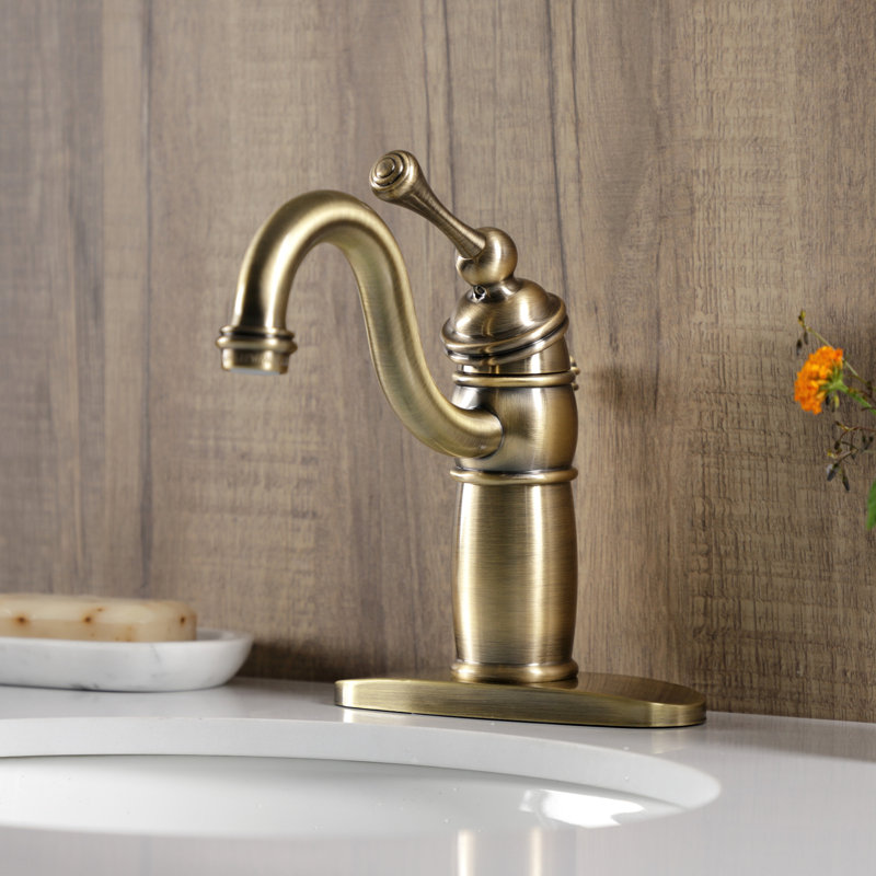 Kingston Brass Victorian Single-Handle 1-Hole Deck Mount Bathroom Faucet with Plastic Pop-Up, Vintage Brass