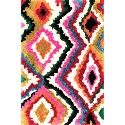 Tapis doré / rose à poils longs Serena