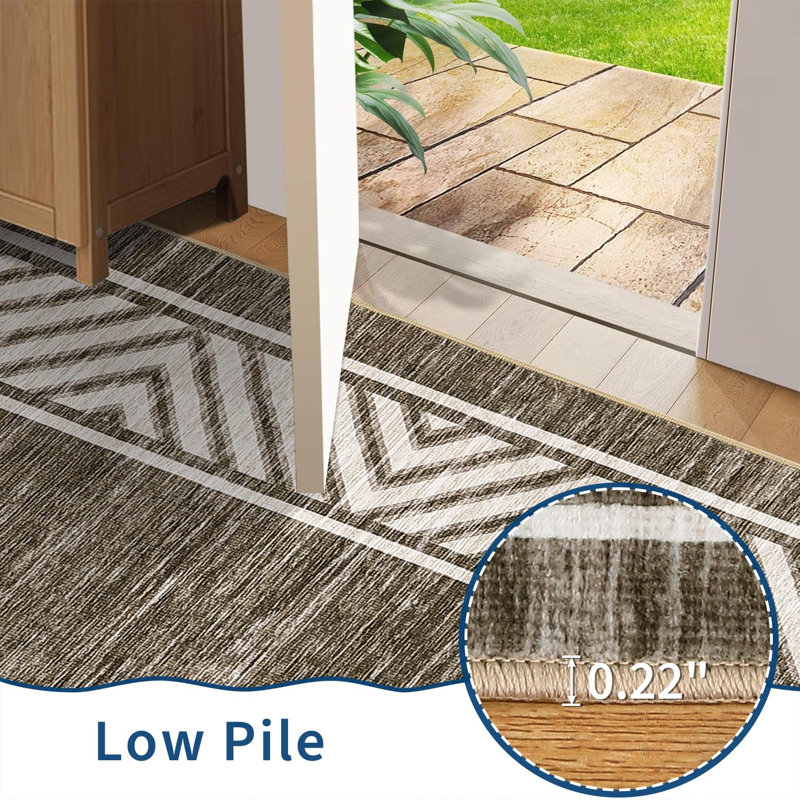 Machine Washable Modern Bordered Rug Non Slip Rug Contemporary Geometric Foldable Rugs for Living Room Bedroom Playroom Nursery Dorm