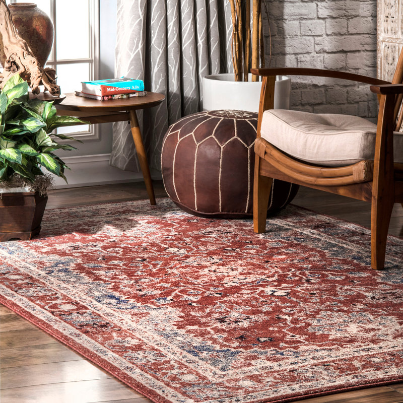 Tapis rouge de style oriental Noell, Rectangle 6 pi 7 po x 9 pi