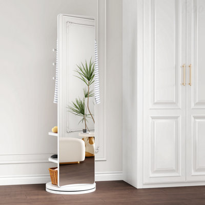 66"X14" 360掳 Rotating Solid Wood Full-Length Accent Mirror - Hook Storage Rack Coat Rack