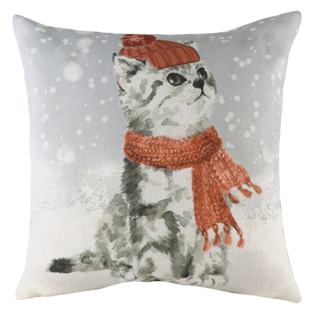 Snowy Cat with Scarf Cushion with Filling