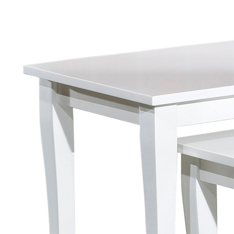 Ensemble de 3 tables d'appoint gigognes Yoni, carrées, pieds évasés, bois brun cerise, Blanc