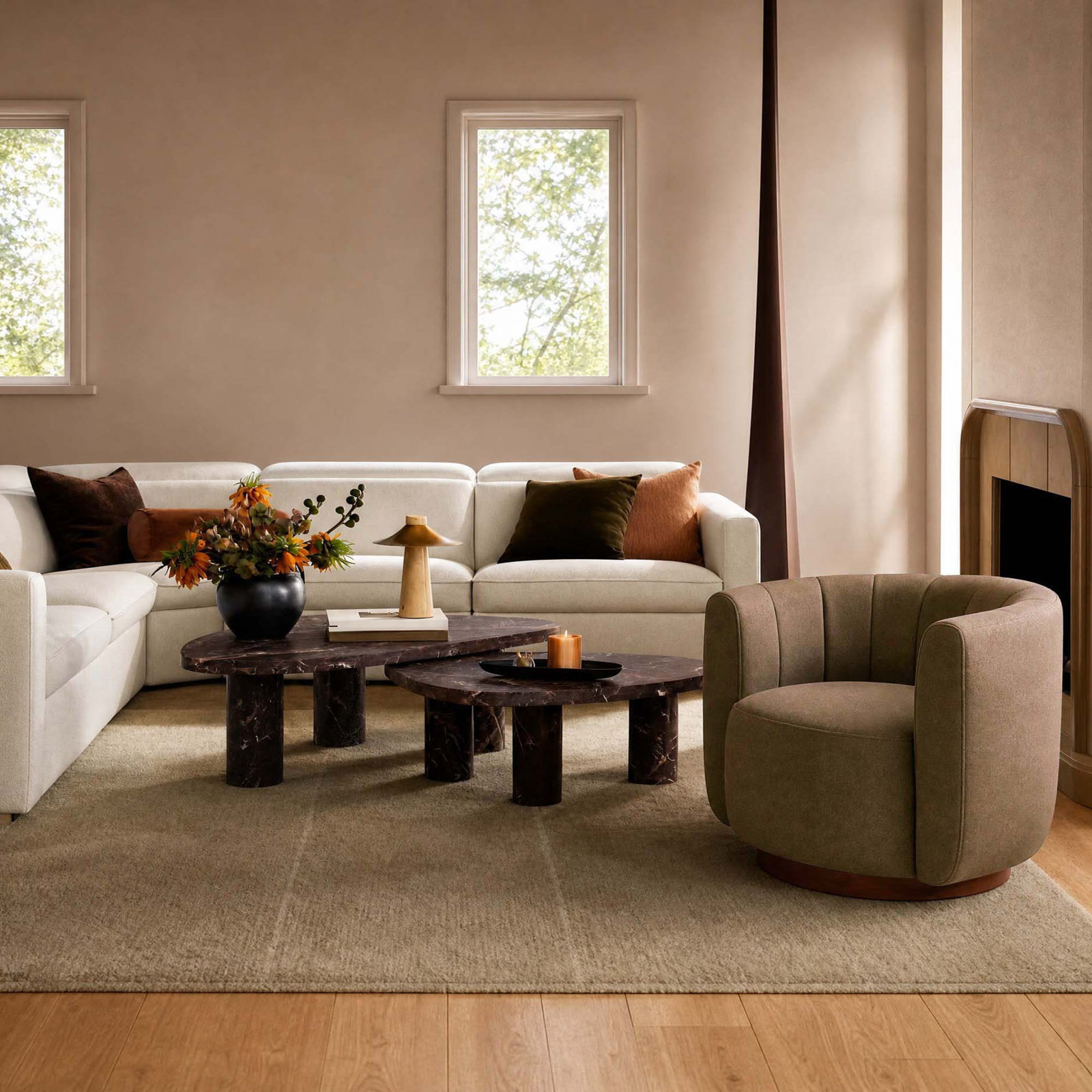 Upholstered Swivel Armchair(Set Of 2), Vesper Tobacco