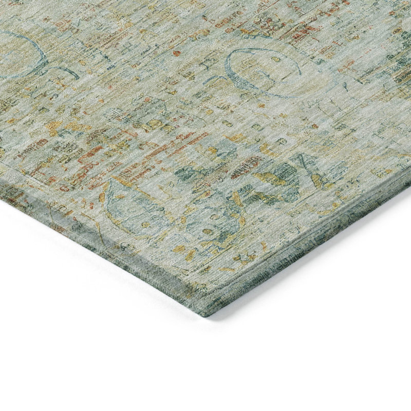 Sage Rectangular Medallion Synthetic Washable Rug 3' x 5'