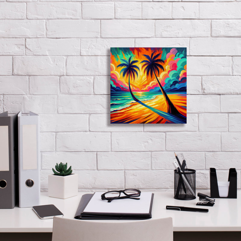 «Two Palms» par Rey Klimt, art mural sur toile, H 12 po x l 12 po x P 0,75 po
