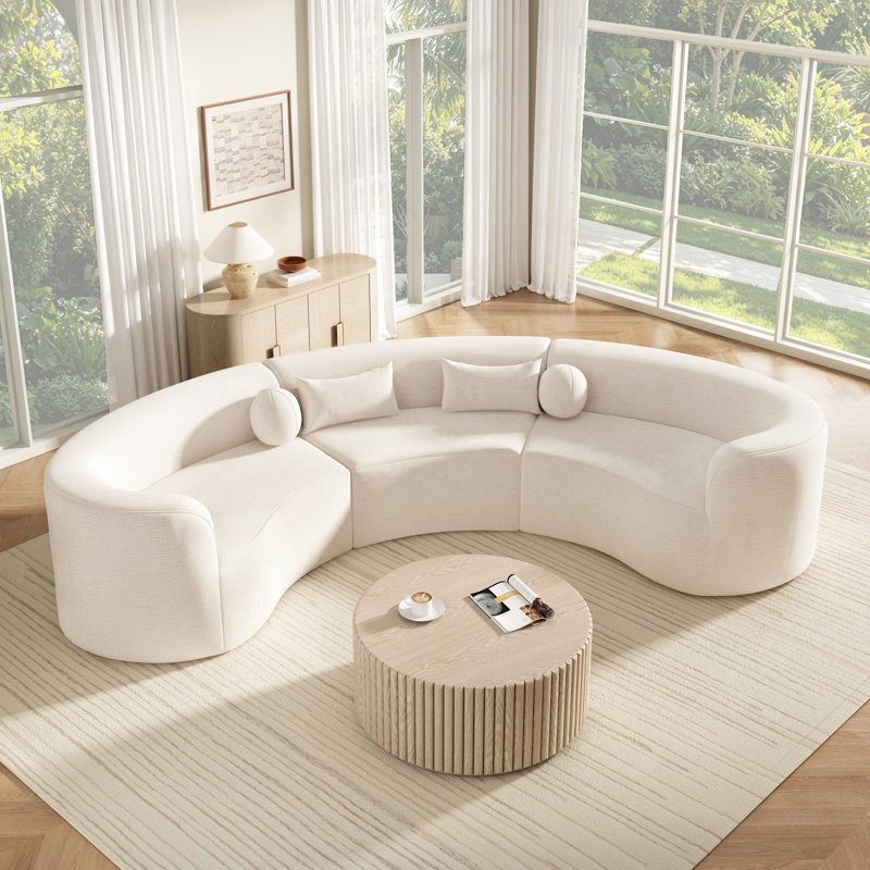 Canapé modulaire courbé 3 pièces, canapé rembourré sans cadre avec coussins 3 pièces, Beige Chenille