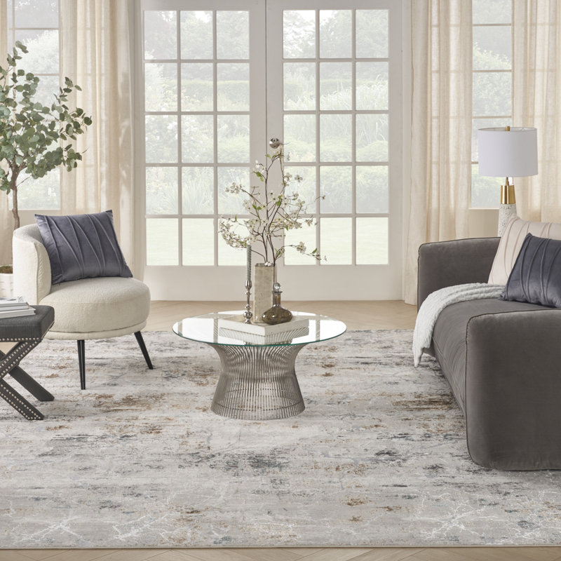Briyith Abstract Machine Woven Polyester Area Rug in Gold/Gray, Rectangle  7'10" x 9'10"