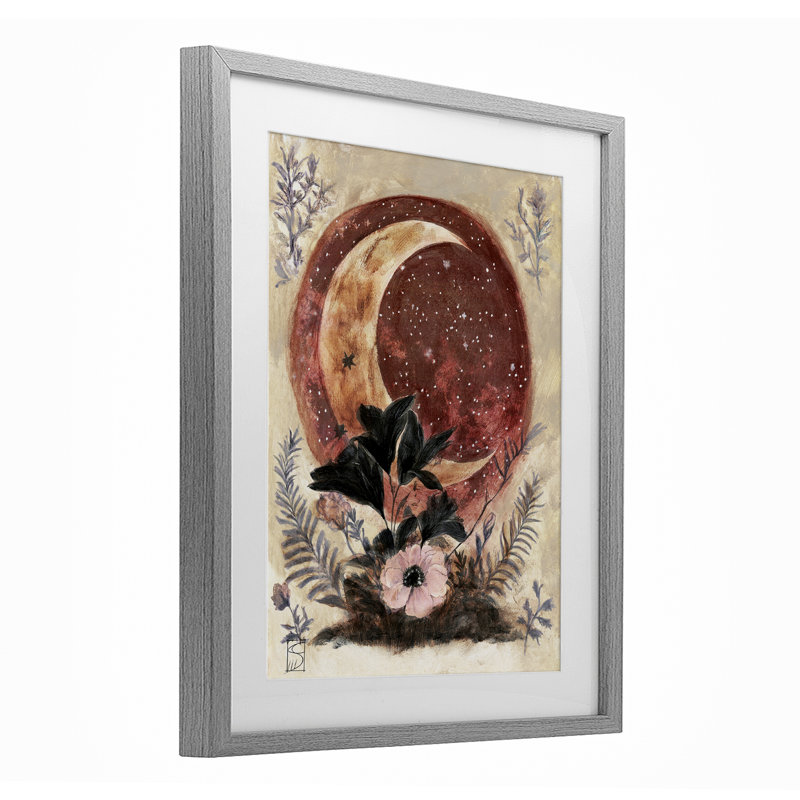 «Crescent Moon & Florals», reproduction sous verre encadrée, design par Sara Culpepper, Cadre de ferme gris