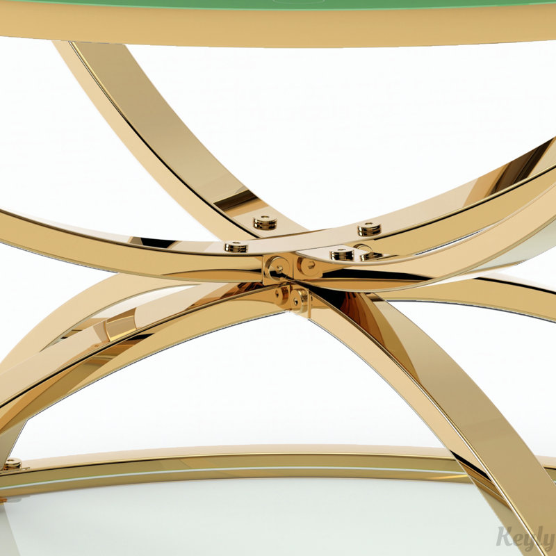 Table basse 31,50 "en verre moderne avec 2 niveaux, cadres en forme d'anneau, structure en métal et verre trempé transparent, table basse ronde pour le salon, la chambre à coucher et le bureau, or