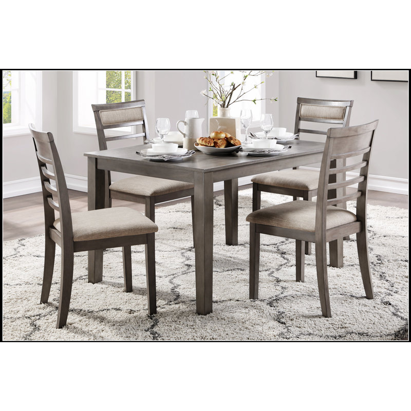 Modern Grey Finish 5-Piece Dining Set With Fabric Upholstered Chairs And Spacious Table For Elegant Meals