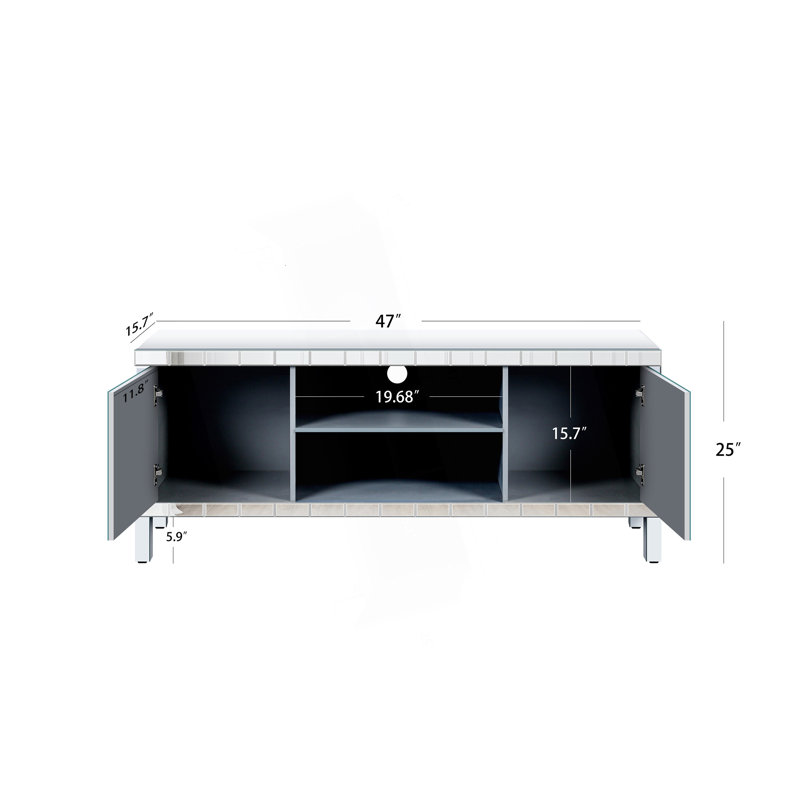 Mirrored Tv Stand With Open Storage Space