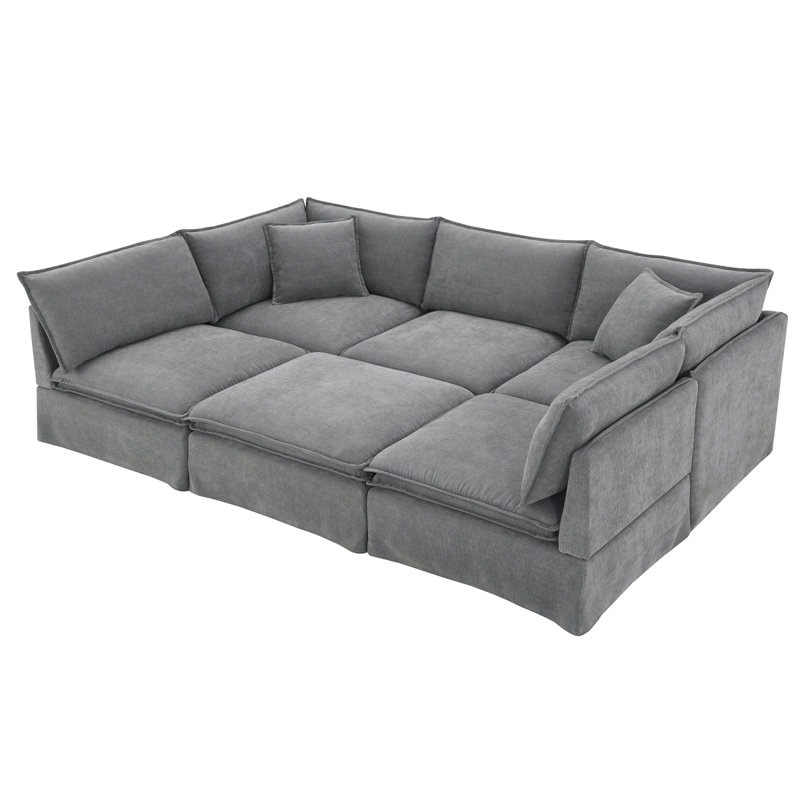 125.5'' Modular Sectional Sofa With Movable Ottoman,6-Seat L Pholstered Indoor Furniture, Wide Seat ,Free Combination, Oversized Sofa For Living Room & Apartment
