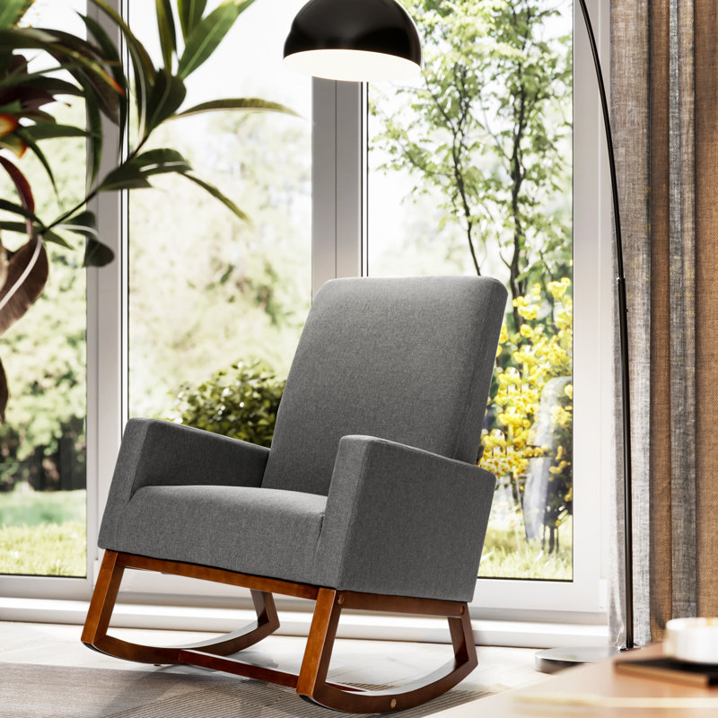 Aderes Solid Wood Rocking Chair, Grey
