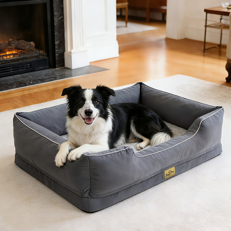 Orthopedic Dog Bed with Bolster , Grey, XL (21cm H x 105cm W x 75.5cm D)