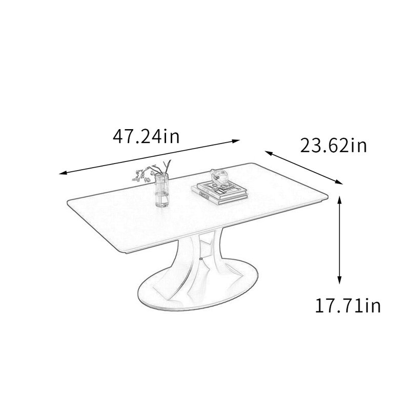 Table basse Home, H 17,71 po x L 47,24 po x l 23,62 po, Blanc, Doré