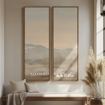Ensemble de 2 toiles encadrées 20 x 60 pouces Vintage Floral and Landscape