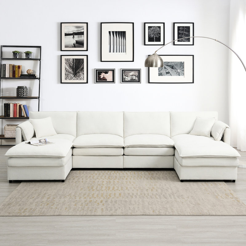 Canapé en U en chenille avec repose-pieds, canapé-lit double à 6 places, canapé spacieux de 134 x 66 po au choix pour le salon, coussins et housse chic et amovible