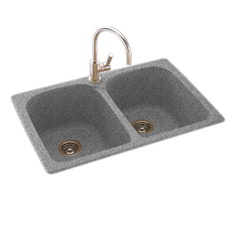 33'' L Double Bowl Swanstone Kitchen Sink, Gray Granite