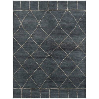 Tapis marocain gris en laine noué à la main de conception unique 5 pi 5 po x 7 pi 4 po Lues
