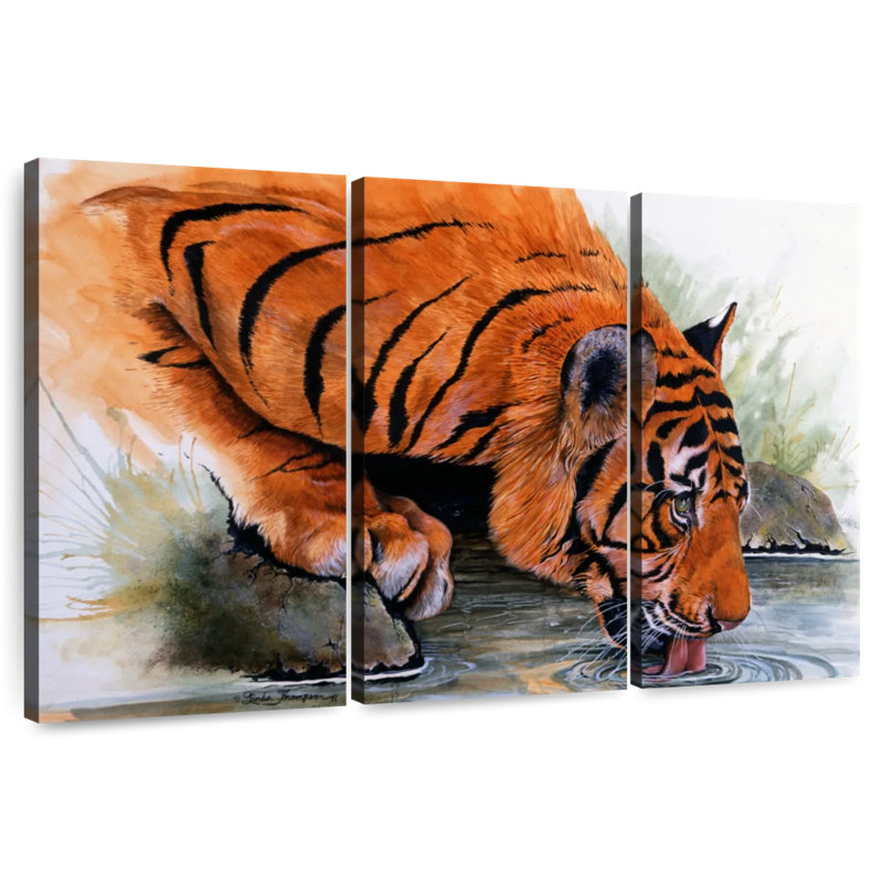 Tigre de Brampt buvant, H 20 po x l 33 po