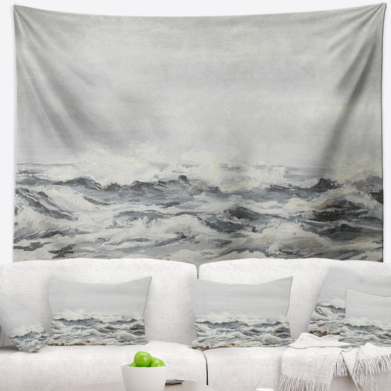 Tapisserie de vagues de la mer grise, H 32 po x l 39 po