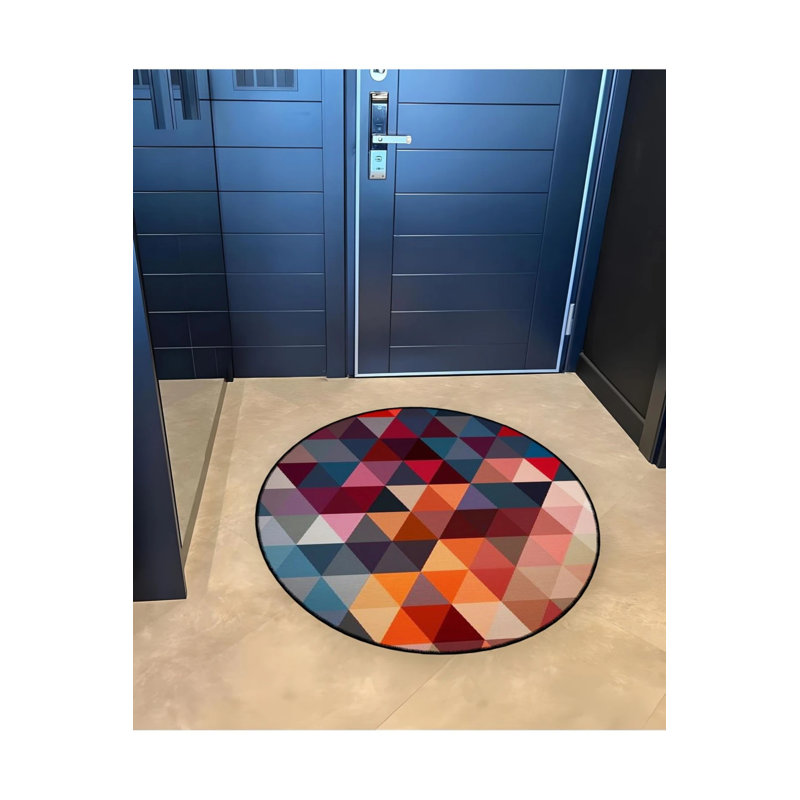 Multicolored Triangle Patterned Woven Base Decorative Carpet, Round 4'