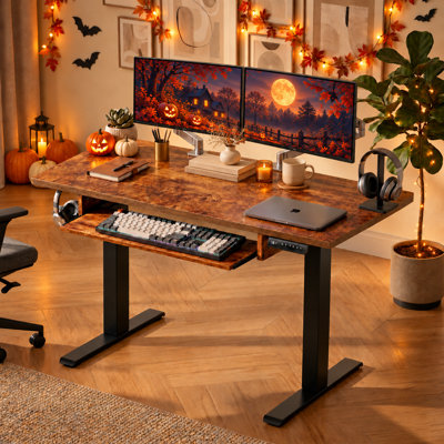 Electric Height Adjustable Standing Desk with 4 Memory Presets and Keyboard Tray