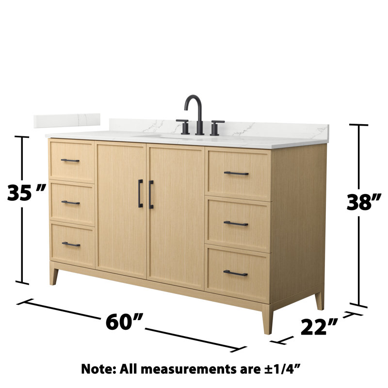 Elan 60'' Single Bathroom Vanity with Quartz Top, Tan, 8" Centre, Matte Black