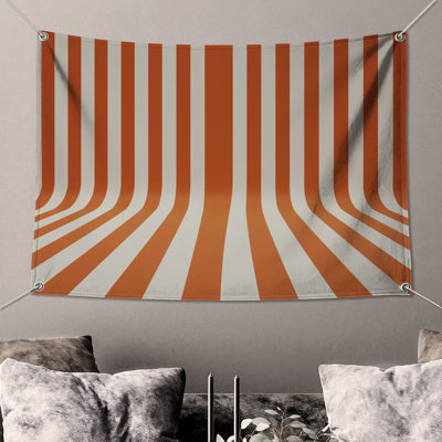 Tapisserie murale rayures verticales orange et blanc - Décoration murale rayures