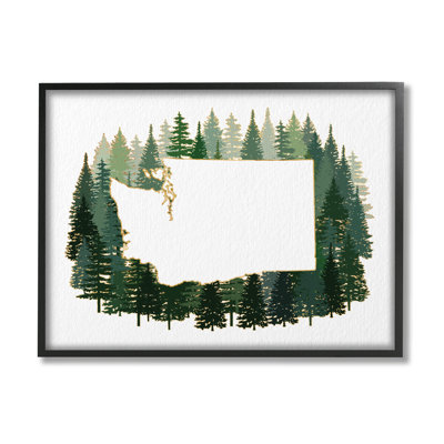 Silhouette de l'État de Washington, pins, forêt verte