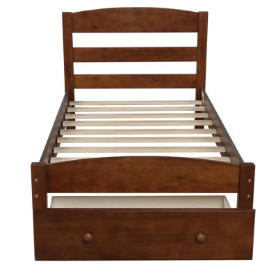 Platform Twin Bed Frame With Storage Drawer And Wood Slat Support No Box Spring Needed, Walnut -  Red Barrel StudioÂ®, B68D7EA394B14A63A1AD090F4DDA048A