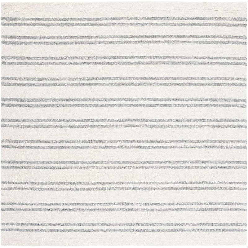 Mataram Hand Tufted Wool And Cotton With Latex Striped Rug, Square 6'