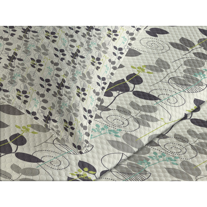 Ambesonne Botanical Bedspread Set 70s Style Interior Design Multicolor, King Bedspread + 2 Standard Shams