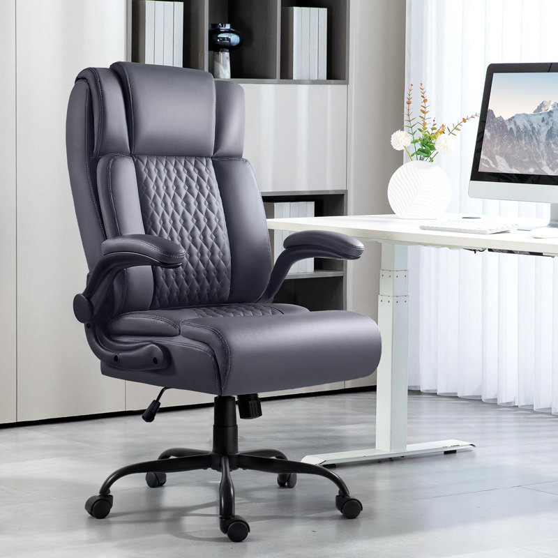 Grande et grande chaise de bureau avec accoudoirs rabattables, Gris