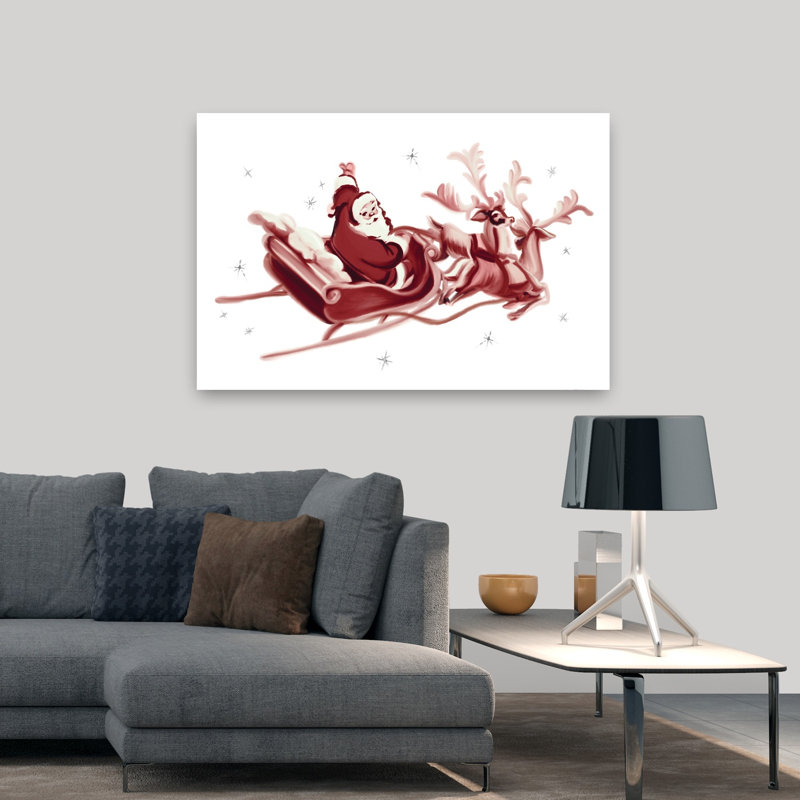Art rétro abstrait rétro fantaisiste, père Noël, H 48 po x l 32 po