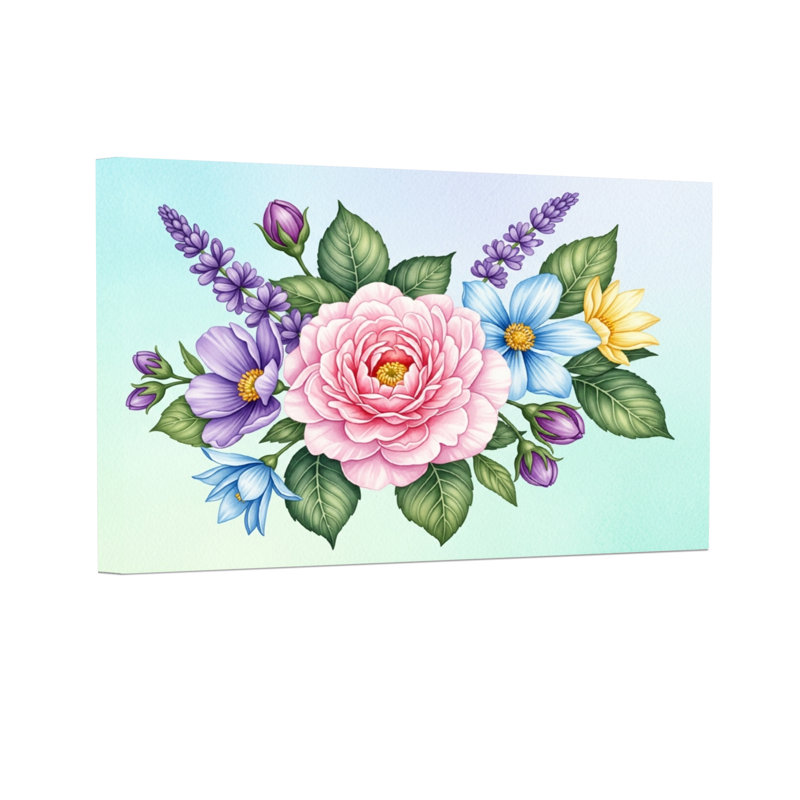 Bouquet de plantes et de fleurs avec rose rose et fleurs colorées, H 20 po x l 30 po