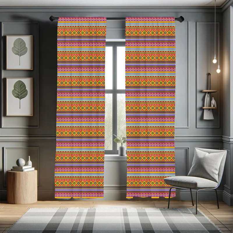Geometeric Semi-Sheer Rod Pocket Curtain Panels, 28" x 95"