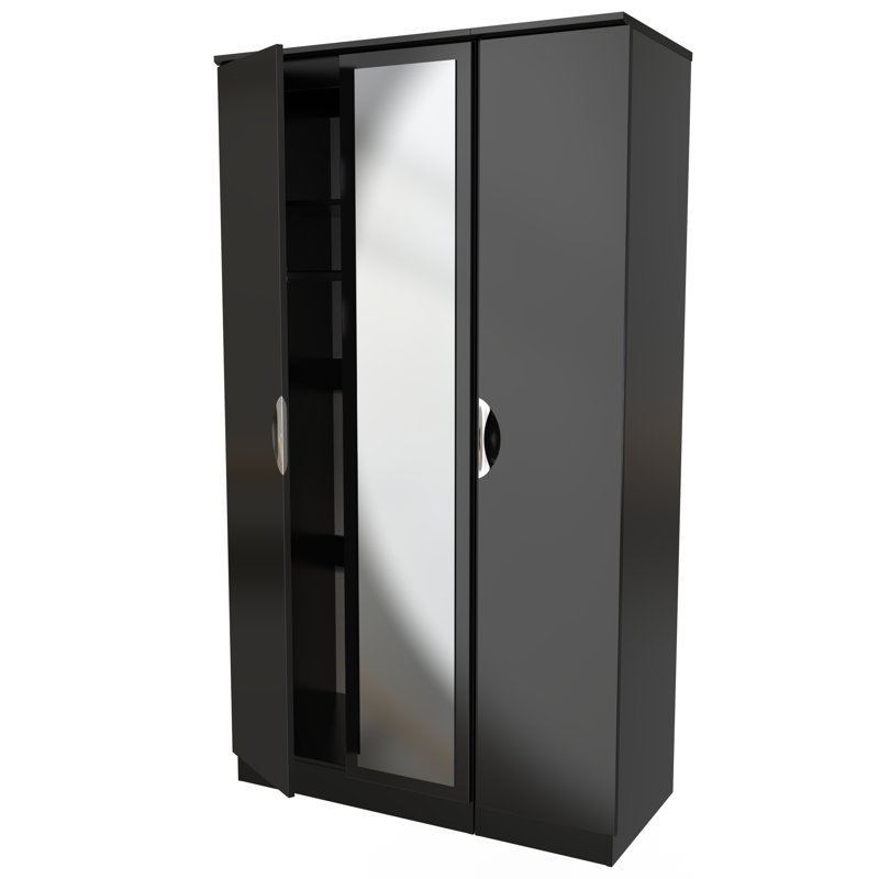 Bhodhini Tall Triple Mirror Wardrobe , Gloss/Black