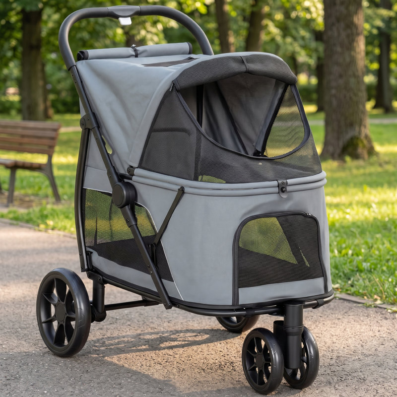 Poussette pliable pour animal de compagnie, poussette 3 roues, fenêtre en filet, coussin lavable, pour chiens de taille moyenne
