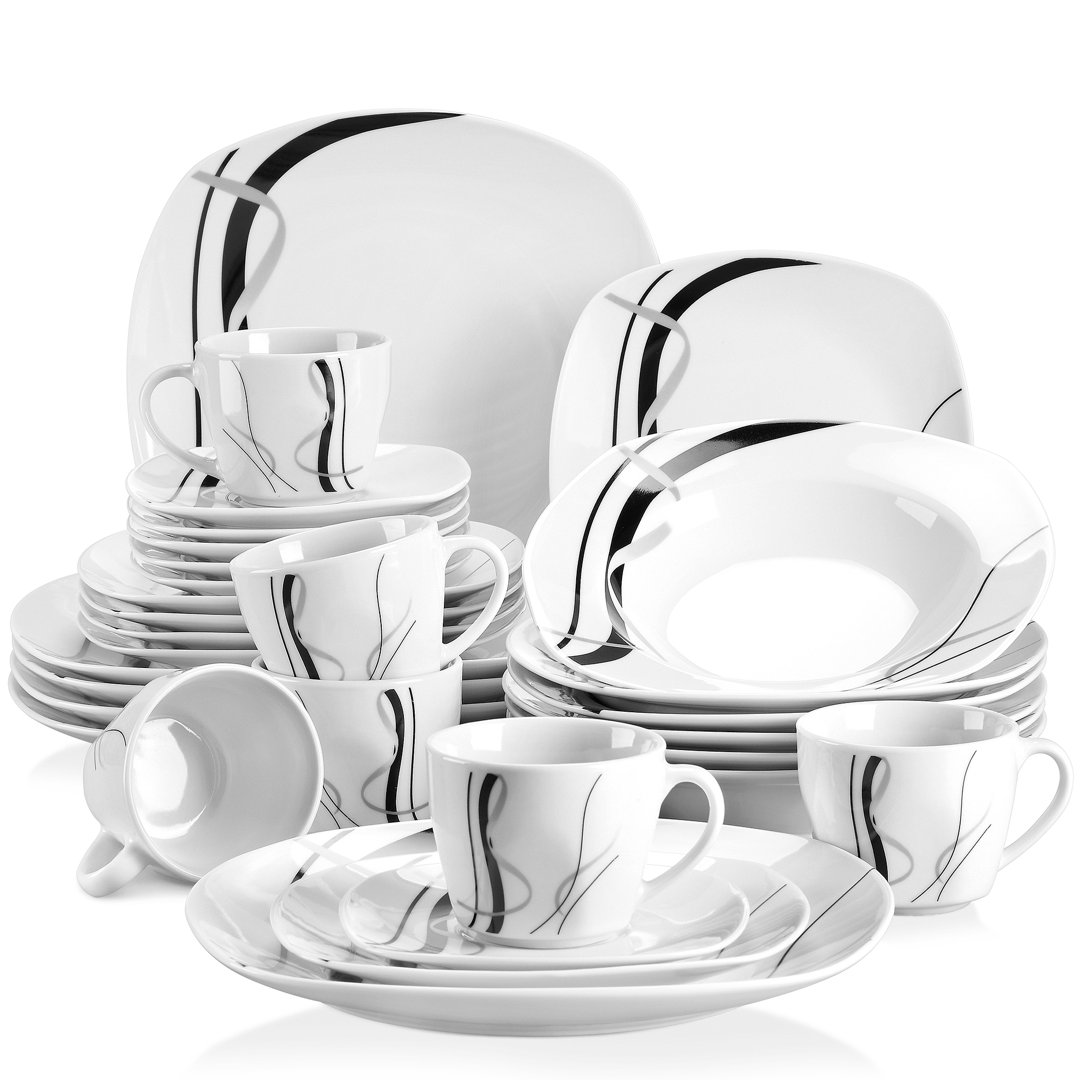 30 Piece Porcelain China Dinnerware Set, Service for 6