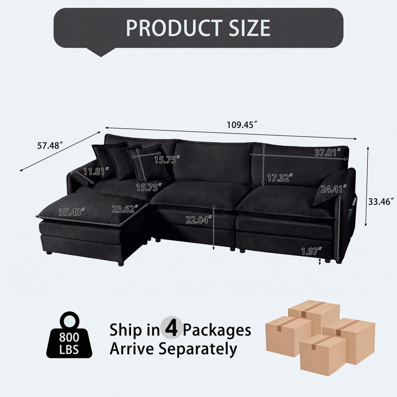  Canapé modulaire modulaire, canapé modulaire Comfy Cloud Couch, Chenille noir