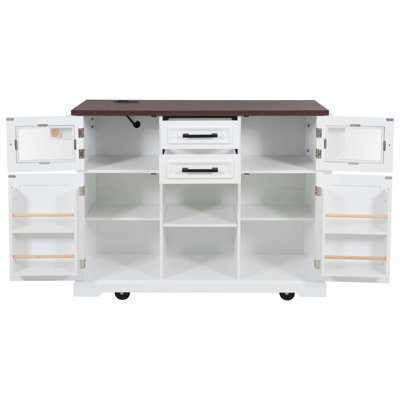 54.9-Inch Farmhouse Kitchen Island With Drop Leaf, Power Outlets, And Spacious Storage For Modern And Rustic Kitchens